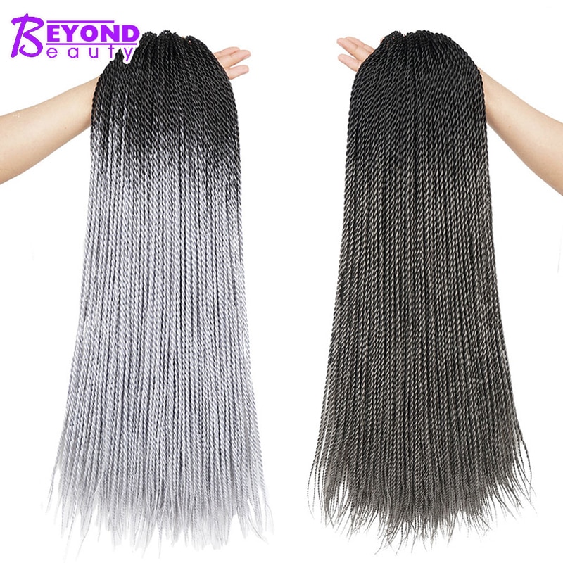 24 Inch Ombre Senegalese Twist Crochet Hair Braids 30 Strands Afro Blue Purple Black Soft Synthetic Braiding Hair Extension/24 Inch Ombr